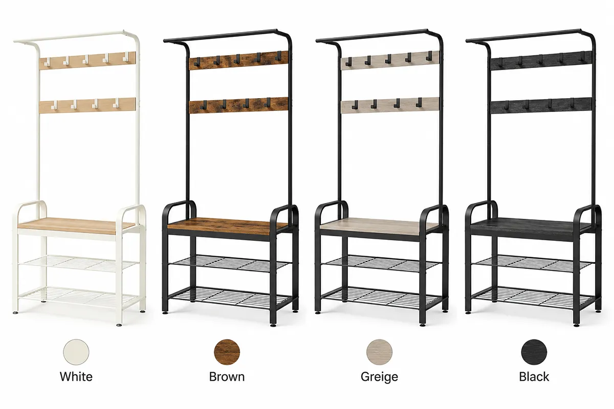 HOM-CR148 hall tree in White, Brown, Greige and Black finishes