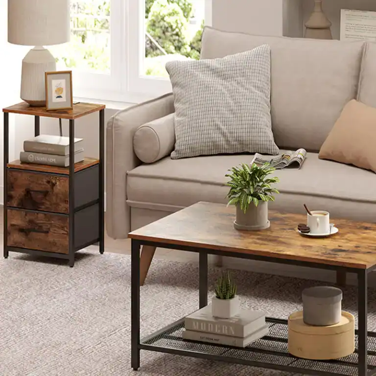 Industrial-style metal-and-wood living room furniture