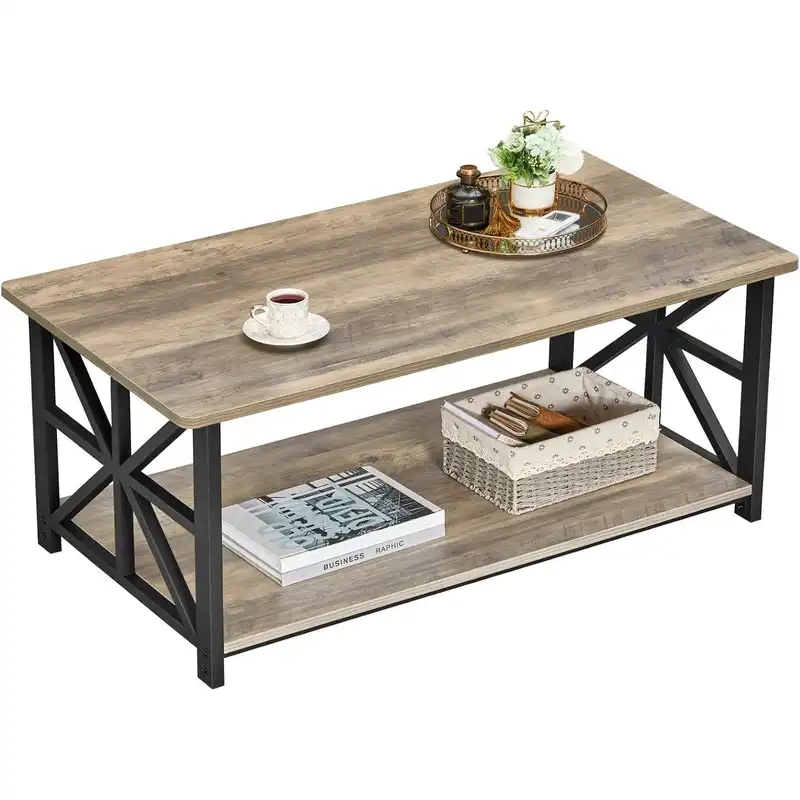 2 tier coffee table with round corners & storage shelf (3)