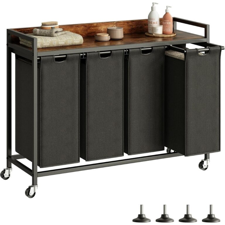 4 section laundry sorter with storage shelf & pull out bags (1)