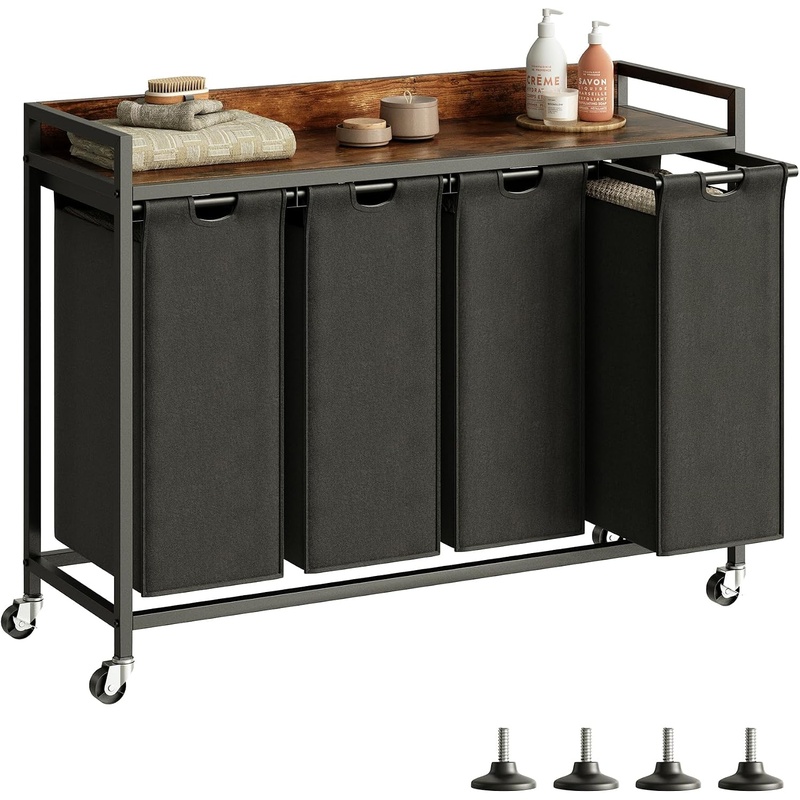 4 section laundry sorter with storage shelf & pull out bags (1)