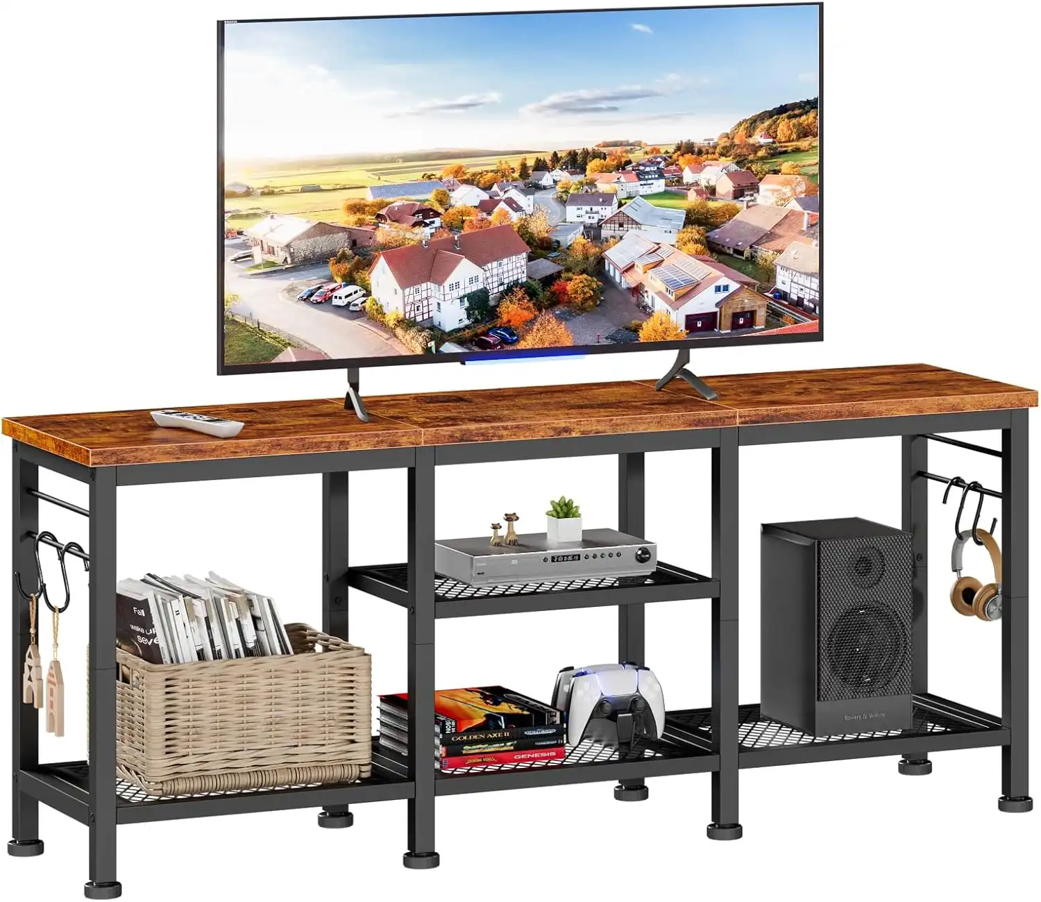 47 inch tv stand with open shelves & soundbar storage (6)