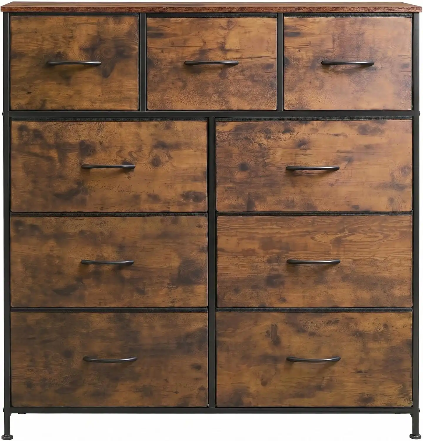 9 drawer fabric dresser with wood top & steel frame (4)
