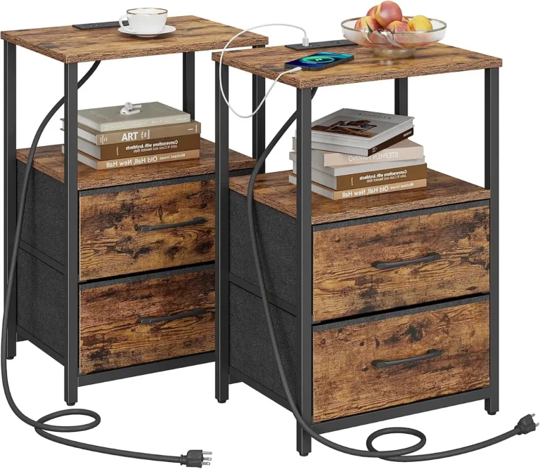 end table with charging station & fabric drawers (4)