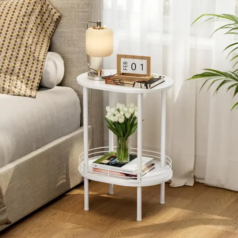 2 tier oval side table with storage shelf 1