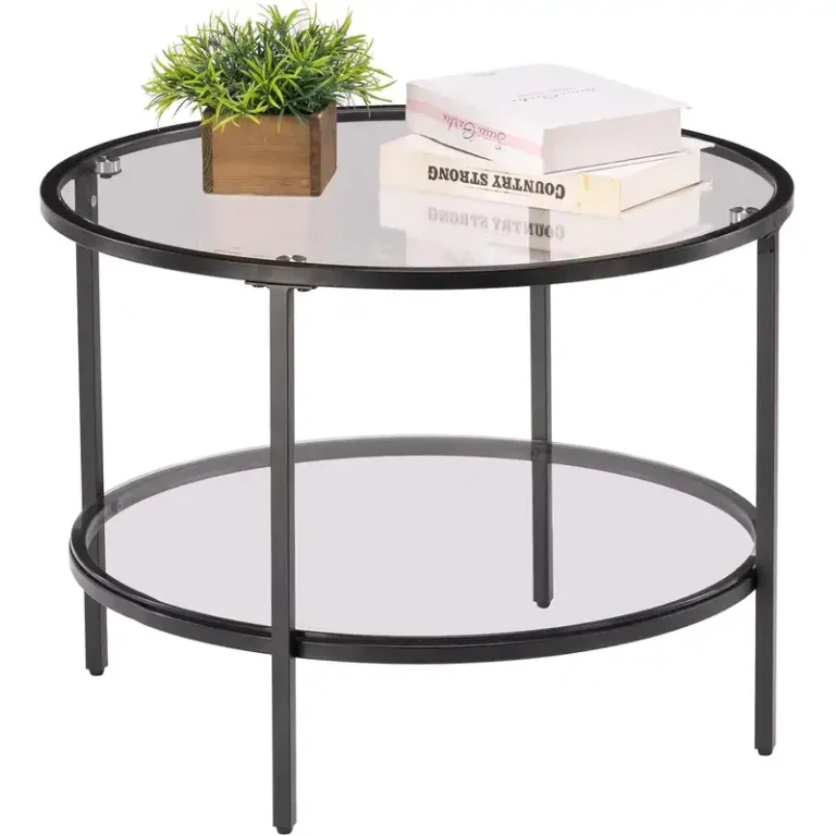 2 tier round glass coffee table with metal frame 5