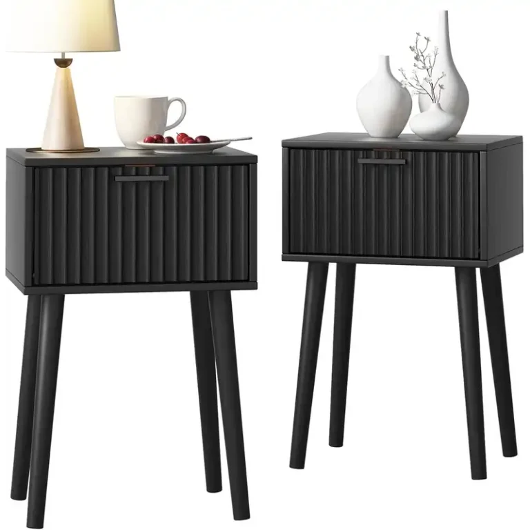 fluted nightstand with enclosed storage & solid wood legs 1