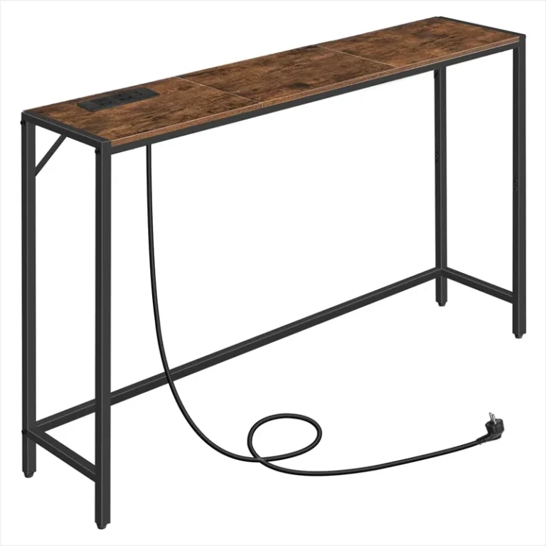 Empty narrow console table with a built-in charging point and power cord
