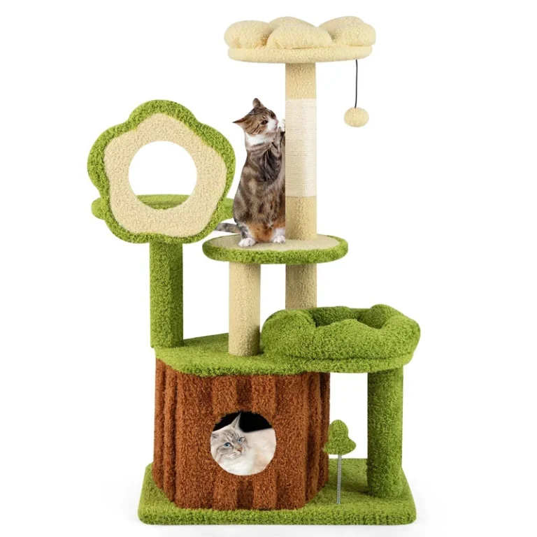 Flower-themed cat tree with trunk condo, sculpted bed and raised flower perch