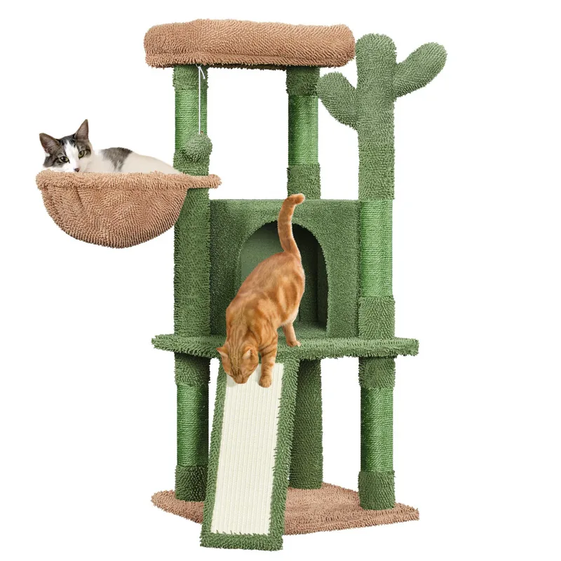 HOM-PCT-106GE cactus cat tree with condo, hammock and ramp