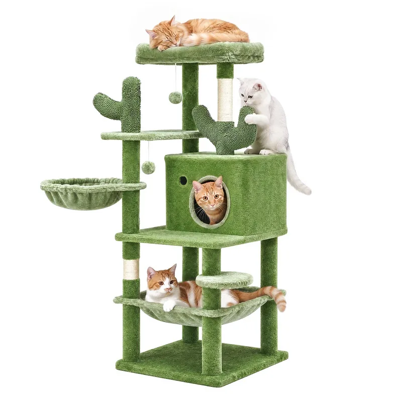 HOM-PCT-133GE cactus cat tree with condo and two hammock styles