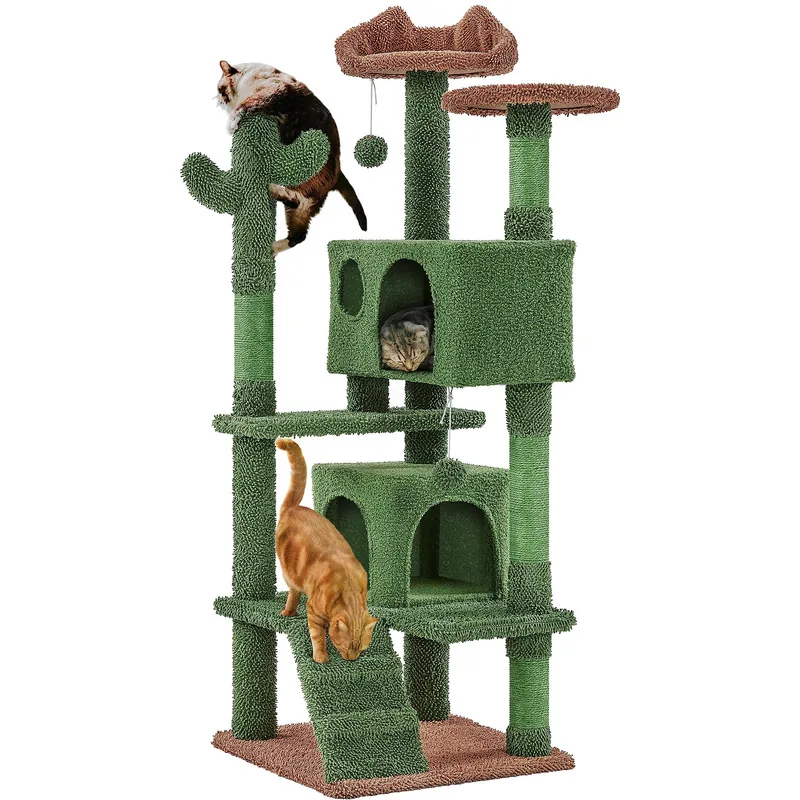 HOM-PCT-138GE cactus cat tree with two condos and ramp