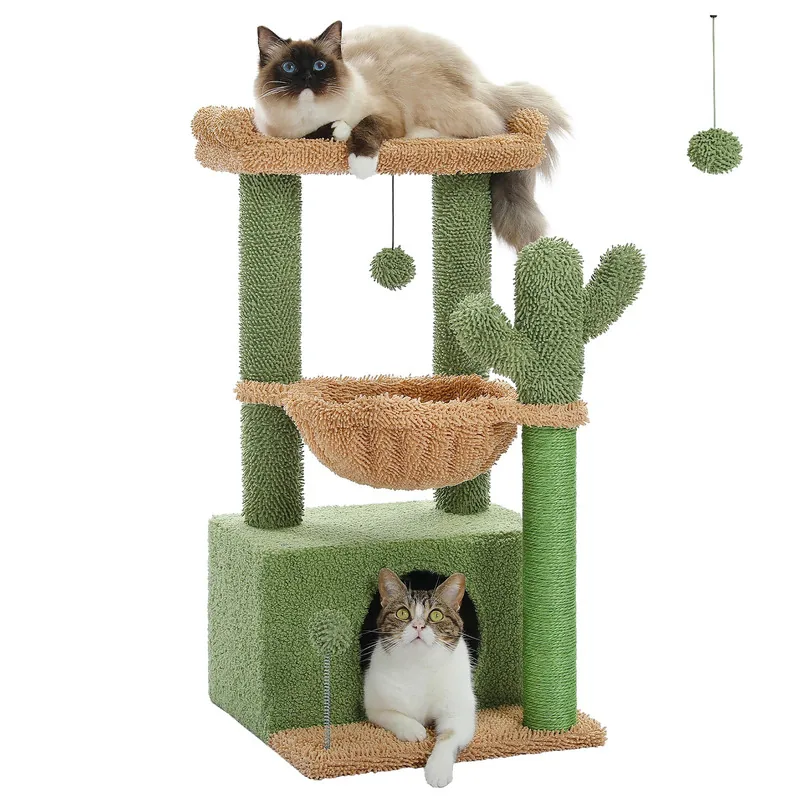 HOM-PCT-83GE cactus cat tree with condo, hammock and top bed