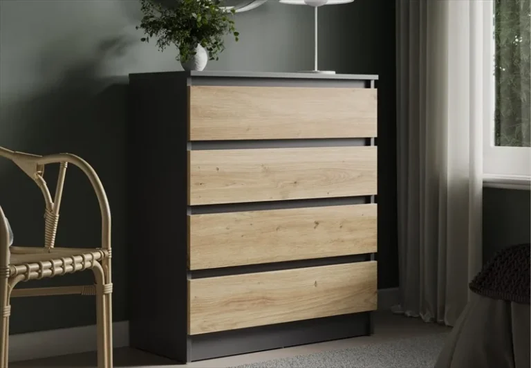 Four-drawer chest with contrasting fronts in a bedroom setting