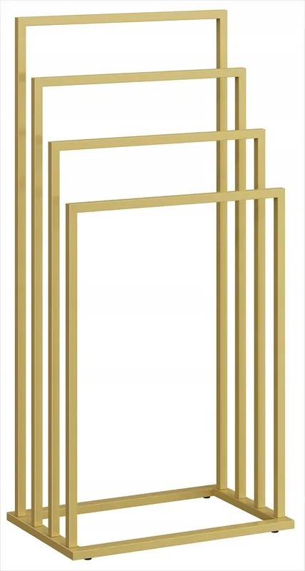 Freestanding towel rack with four rails at descending heights