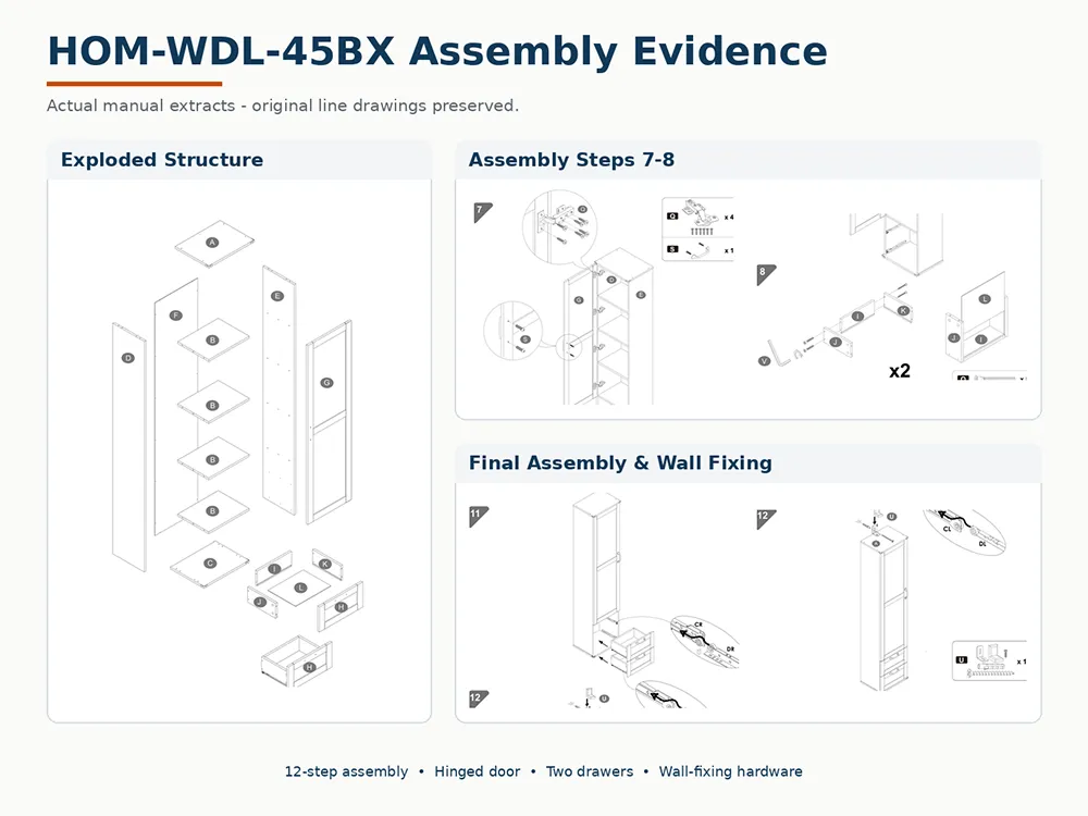HOM-WDL-45BX cabinet exploded structure and assembly details