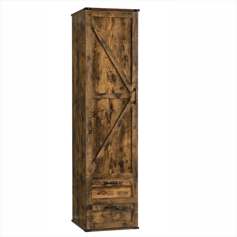 Tall single-door linen cabinet with two drawers at the base