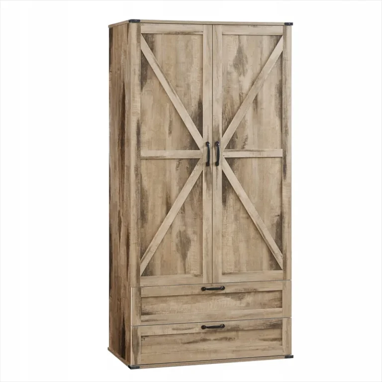 Two-door wardrobe with diagonal door details and two bottom drawers
