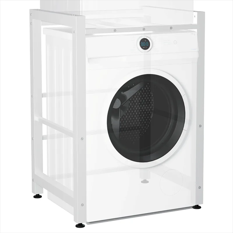 Open support frame positioned around a front-loading washing machine