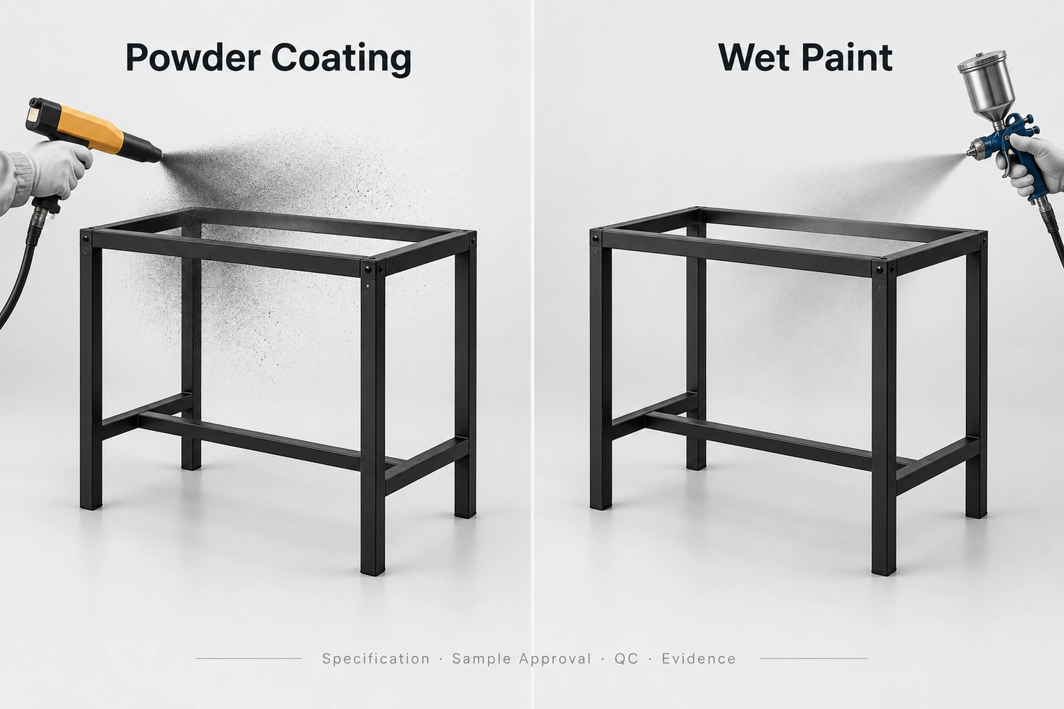 Powder coating and wet paint comparison for metal furniture finish specification