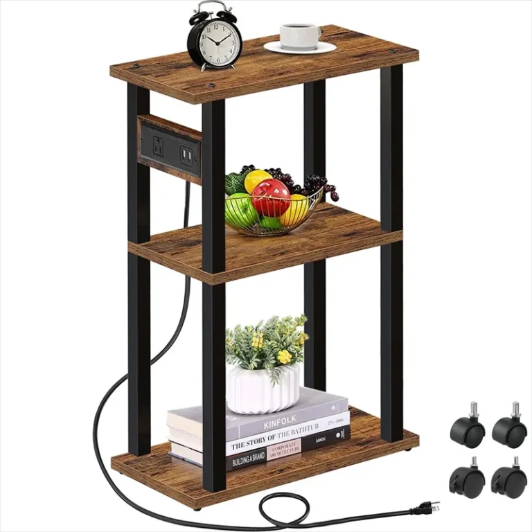 Three-tier charging side table with separate castors and fixed feet shown