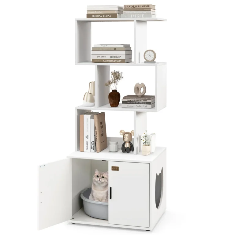 142 cm litter box cabinet bookcase with three open shelves