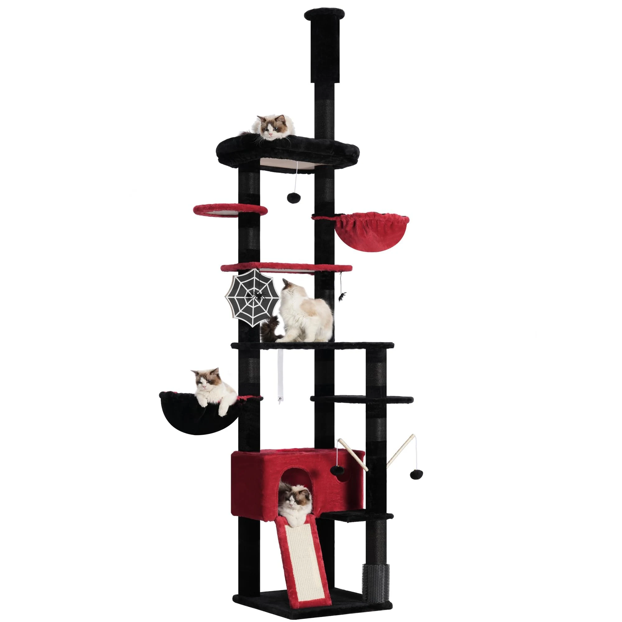 black and red gothic floor to ceiling cat tree