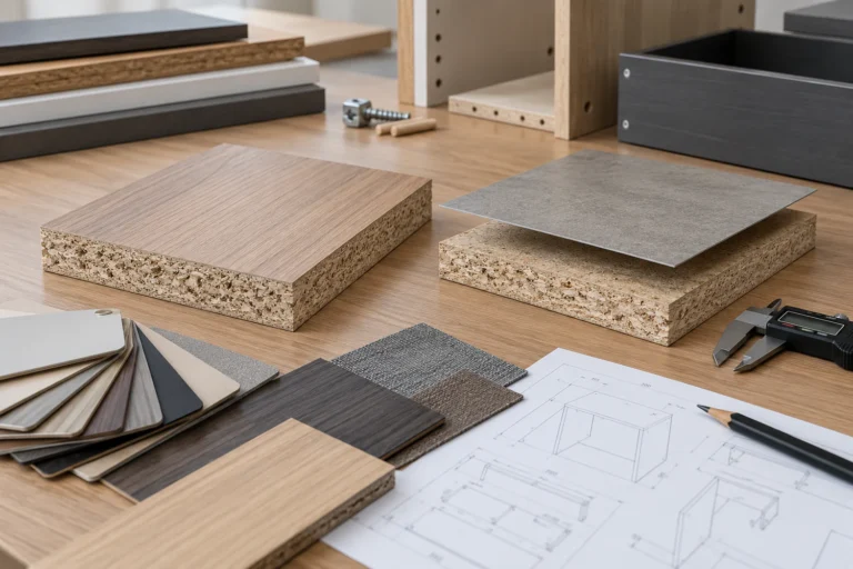TFL and HPL surface-system samples for furniture panel specification